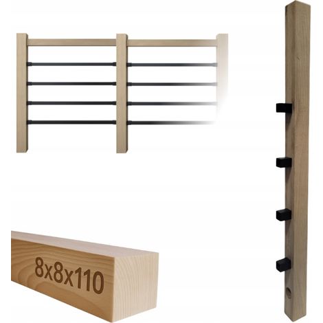 Poteau en bois - 8 x 8 x 110 cm - Chêne - Installation facile - Idéal pour rambardes et clôtures