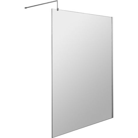 Balterley Drakelow 8mm Toughened Safety Glass Wetroom Screen with Support Bar: 1200mm x 1950mm, Polished Chrome
