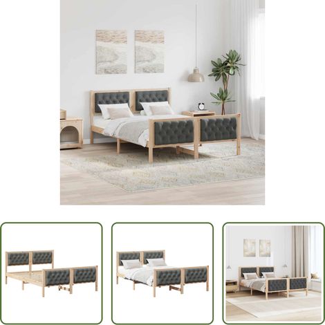 Cadre de lit en bois - Cadre de lit Gris foncé 140 x 200 cm Pin massif (1/5)