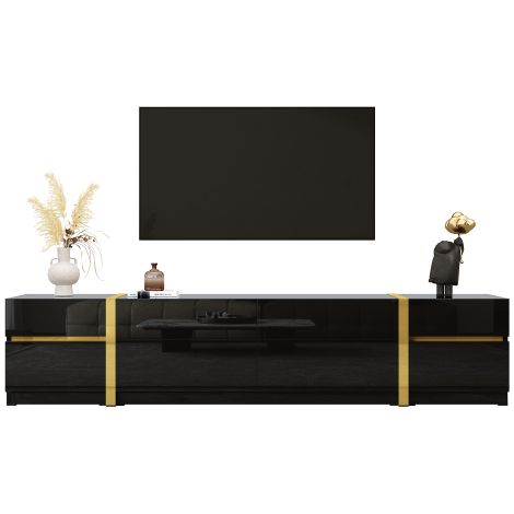 Meuble TV de luxe Finition haute brillance Bords dorés Avec tiroirs et portes Style moderne Offre un vaste espace de rangement pour le salon Mobilier TV (1/5)