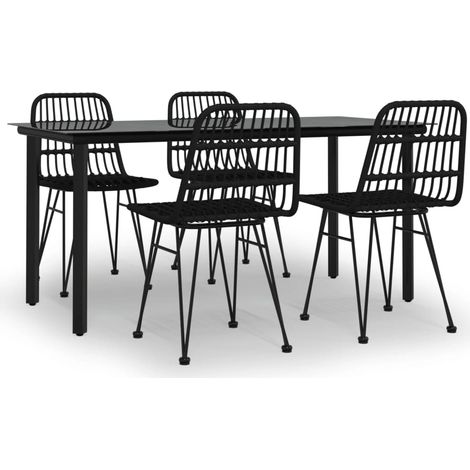 Maison Exclusive - 5-tlg. Garten-Essgruppe Schwarz Poly Rattan