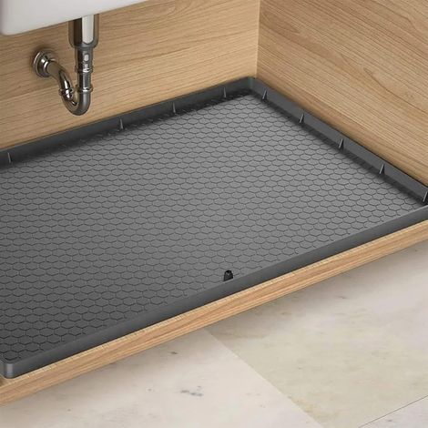 Tapis sous évier,doublure sous évier en silicone pour armoires de 91,4 cm, protecteurs d'évier pour évier de cuisine, revêtement d'armoire de cuisine(Gris,86x56cm) (1/5)