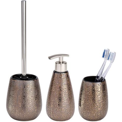 Ensemble d'accessoires de salle de bain 3 pièces – Gobelet, distributeur de savon, brosse WC – Céramique couleur cuivre, design marocain (1/5)