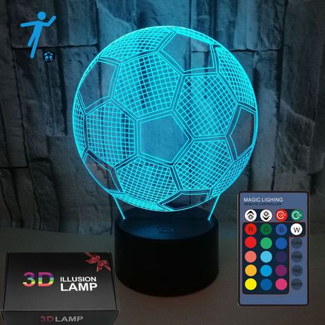 unidad de luz nocturna de visión 3D de fútbol, asiento negro, tacto colorido y mando a distancia