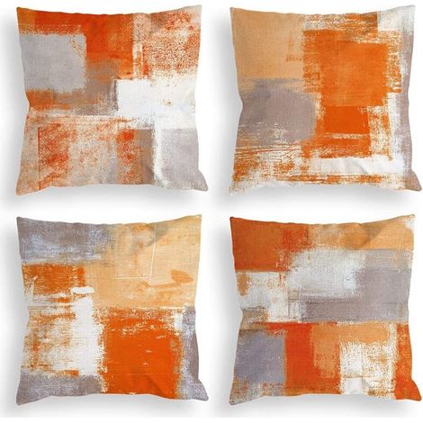 Housse de coussin 45x45cm, lot de 4 coussins décoratifs en lin orange