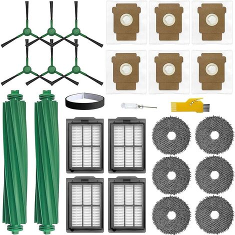 FOREHILLou Accessoires pour aspirateur Robot iRobot Roomba Plus 405 Combo / 505 Combo 25 Packs 2 brosses principales, 4 filtres, 6 brosses latérales, 6 serpillères, 6 Sacs, 1 Bande de Protection (1/5)