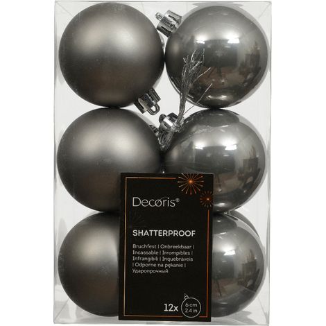 Confezione 12 palline di natale Miste lucido opaco Grigie 6cm
