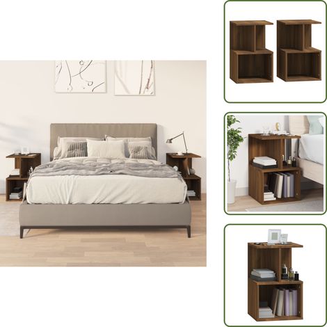Nachttische 2 Stk. Braun Eichen-Optik 35x35x55 cm Holzwerkstoff - Nachttisch - Holznachtisch - Wohnzimmerdeko - Eiche Optik - Massivholzmöbel (1/5)