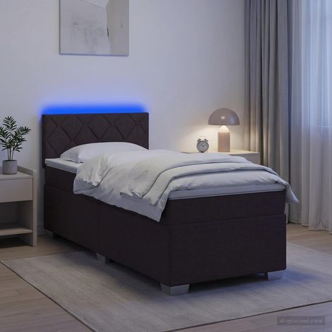vidaXL Cama con Base Tapizada, Colchón y Luz LED Marrón Oscuro Tela (1/5)