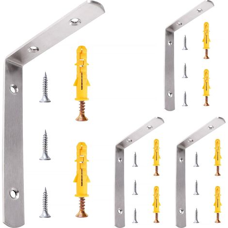 4 Pièces 110x150x20x3 mm Supports d'Étagère de L Équerre, Équerre de Coin en Acier Inox, Support de 90 Degrés, Support Charge Lourde, avec Vis, pour Étagère (1/5)