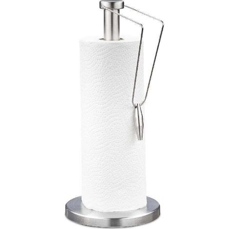 Porte-Rouleau Papier essuie-Tout, Vertical, INOX brossé, Cuisine, Distributeur, H x D : 34 x 15 cm, argenté (1/4)