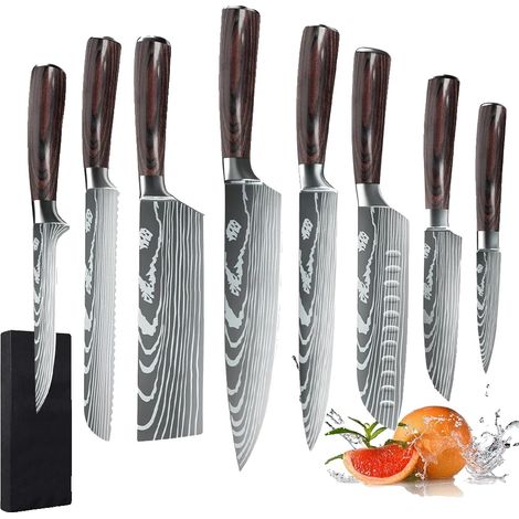 Ensemble de Couteaux de Cuisine, Acier Inoxydable 7CR17, Poignée Ergonomique en Bois Pakka (1/2)