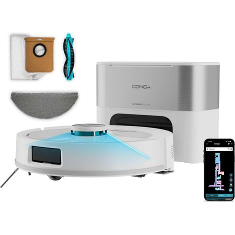 Robot Aspirateur et Laveur de Sol avec Base Auto Vidage. Navigation Laser, 13000Pa, Autonomie 200min, Brosse Multifonction, Sac à Poussière 3L, Bluetooth et WiFi, Contrôle App (1/5)