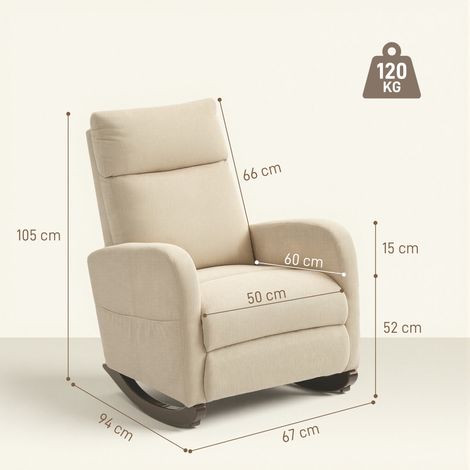 Schaukelstuhl, gepolsterter Schaukelsessel mit Cordstoff, Seitentaschen für Wohnzimmer, Schlafzimmer, Beige (1/5)