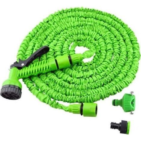 pair Jardin Pelouse Tuyau d arrosage extensible de 30m- Tuyau rétractable avec pistolet 7 jets -Tuyau Buse Tete d\\'arrodage -Vert (1/4)