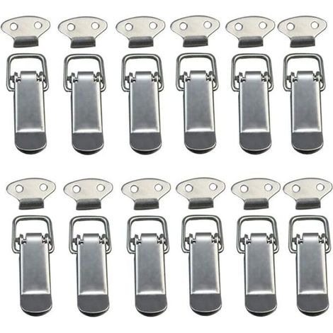 Lot de 12 loquets à bascule avec loquet à ressort et crochet, loquet à ressort en acier inoxydable pour armoire, boîte, tiroir, placard, boîte à médicaments, serrure à levier, serrure à ressort, (1/4)