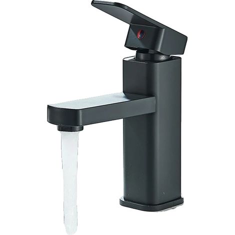 Robinet de lavabo, monté sur le plan de travail, à poignée unique, Noir (1/2)