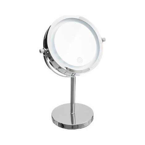 5Five Simply Smart – Miroir sur pied rond éclairé LED 19 cm – Hauteur 29,5 cm – Pivotant 180° – Zoom x3 pour maquillage précis (1/5)