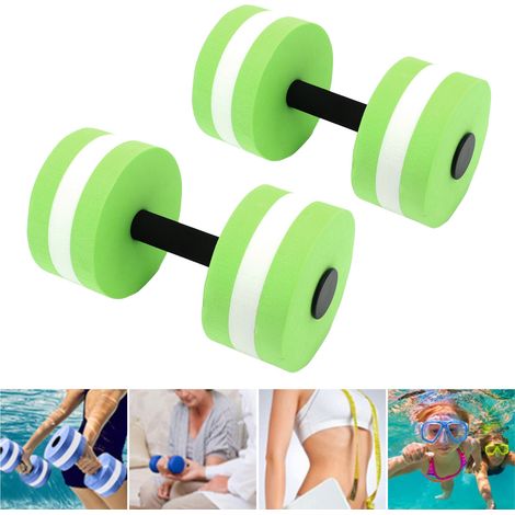 Mancuernas de agua de EVA, juego de 2, verdes, flotantes, peso 240 g, duraderas, 15 x 27 cm, para yoga, natación, fitness, reciclables. (1/5)