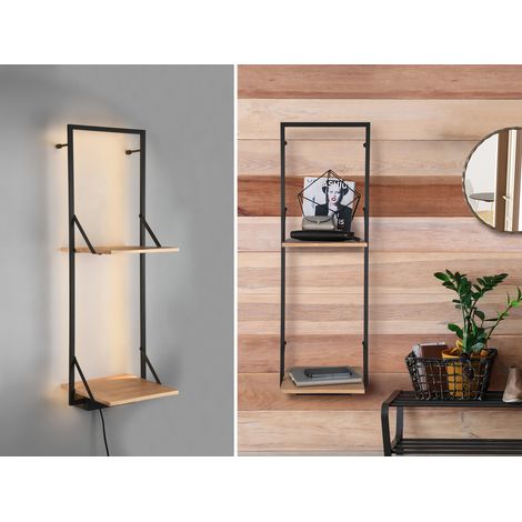 Wandregal LEONIE Holz & Metall Schwarz mit LED Licht 32cm schmal & 72cm hoch (1/5)
