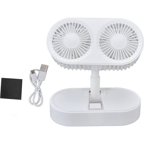 Ventilateur de bureau double à double moteur, angle réglable à 135°, ventilateur portatif à trois vitesses, fonctionnement silencieux, blanc.