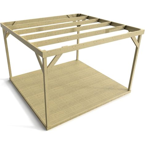 Wooden box pergola and decking, complete DIY kit (2.4m x 2.4m, Light green (natural) finish) (1/5)