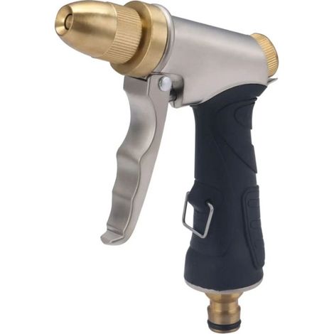 Pistolet d'Arrosage Métal + Poignée Caoutchouc Anti Glisse Jet Réglable (1/4)