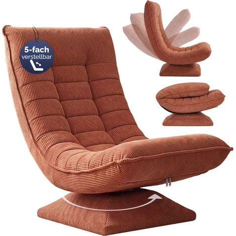 CASARIA® Sessel verstellbare Rückenlehne 360° drehbar klappbar 150kg Belastbarkeit gepolstert Wohnzimmer Gaming Relax Boden  Cord terracotta