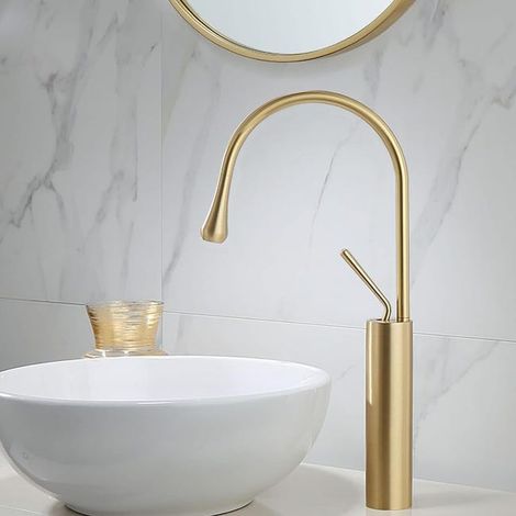 Rubinetto da cucina, miscelatore da cucina girevole a 360°, rubinetto da cucina con beccuccio alto, rubinetto per lavello caldo e freddo, oro spazzolato 45 cm (1/4)