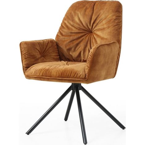 Fauteuil Pivotant 360° en Velours Vintage Doré et Pieds en Métal Noir pour Salon et Bureau - PANGIVO (1/5)