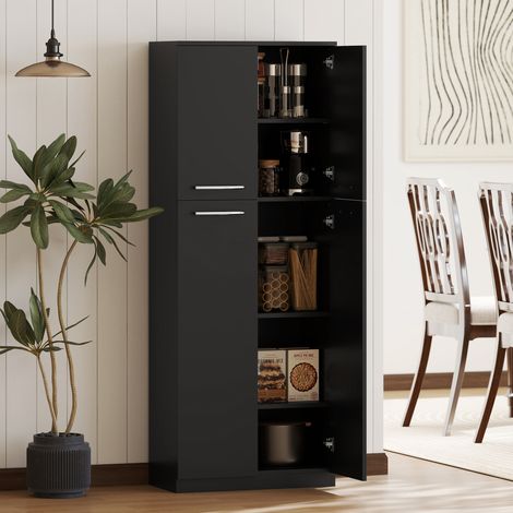 Noir - Buffet cuisine garde-manger, 2 placards, étagères réglables MDF, polyvalent, 59x31x155cm