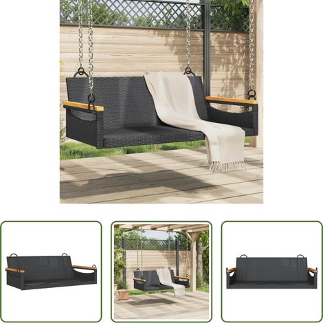 Gartenbank - Hängebank Schwarz 109x62x40 cm Poly Rattan (1/5)