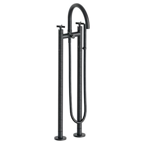 Melangeur Bain Douche Sur Pied Cross Road Chrome Noir Brosse Robinetterie CROSS ROAD - CRISTINA ONDYNA CR10875