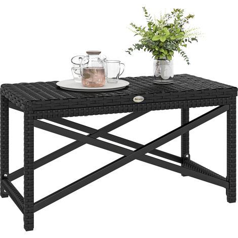 Outsunny Outdoor Coffee Table, PE Rattan Side Table w/ Plastic Board, Black (1/5)