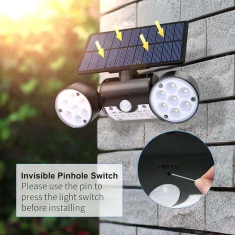 Lampe Solaire Exterieur Puissante, 30 LED Lumière Sécurité Détecteur de Mouvement Trois Tête Spots Eclairage Sans Fil Etanche IP65 Grande Panneau Solaire à 360Ḟ pour Jardin Patio Port (1/3)