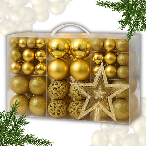 SET DI 100 PALLINE PER ALBERO DI NATALE, IN PLASTICA, DORATE, ANTISCHEGGIA