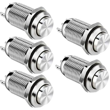 12 mm wasserdichter Moment-Drucktastenschalter Metall-Drucktastenschalter SPST NO Momentschalter 2 A 12 V/24 V/125 V/250 V, 5 Stück (hoher Kopf) – FLITI