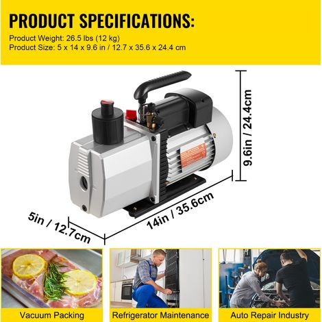 180W Vakuumpumpe Klimaanlagen-Set – 1L/S, 150 Mikron, Mit Manometer & 3 Schläuchen, Für R32/R134a/R410a, Inkl. Koffer (EU-Stecker)