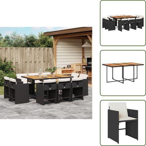Ratán sintético - vidaXL Set de comedor jardín 11 pzas con cojines ratán sintético negro - Cojines para sillas