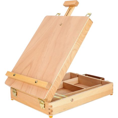Trintion Table Easel Box Art Supplies Easel Box Wooden Adjustable Foldable Desktop Sketch Portable Art Painting Storage Box for Children's Artist Drawing Student (1/5)