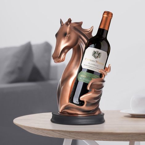 Horse Head Wine Rack, Resin Wine Bottle Holder & Rack, Tabletop Decorative Single-Bottle Wine Holder, Elegant Luxury Horse Statue for Gift, Home, Bar & Restaurant (Red Copper) (1/5)