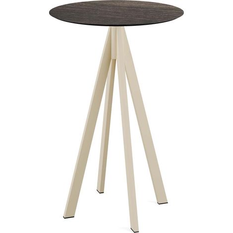 Mange-debout Infinity avec piètement sable + plateau HPL aspect bois Ø70 cm - Veba
