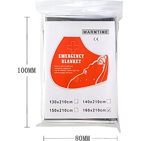 Lot de 3 couvertures de survie thermiques en PET 160 x 210 cm imperméables pour premiers secours camping randonnée et kits d'urgence voiture argentées (1/5)