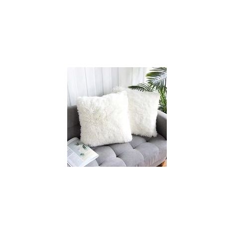 Lot de 2 housses de coussin en fausse fourrure, moelleuses et douces, pour salon, canapé, chambre, voiture, 45x45 cm, blanc.