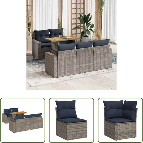 Terrassensofa - 6-tlg. Garten-Sofagarnitur mit Kissen Grau Poly Rattan (1/5)