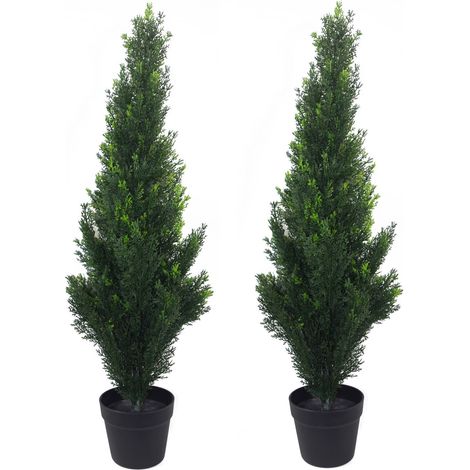 90cm Pair of Artificial Cedar Cypress Topiary UV Resistant Premium (1/3)