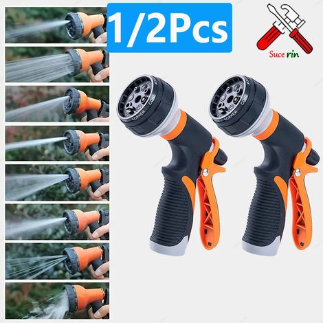 (2 pièces) Pistolet d'arrosage de jardin 1-2 pièces, 8 modes, pulvérisateur haute pression, buse d'arrosage réglable, arroseur pour plantes, pelouse et cour (1/3)