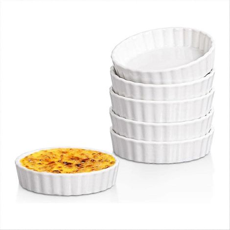 Ramequins à Crème Brûlée de 150 ml, Moules à Tarte Ronde Cannelée pour Quiche et Flan, Lot de 4, Porcelaine Blanche (1/5)