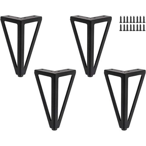 QORVA-Lot de 4 pieds de meubles en métal pour tables TV, tables basses, armoires, canapés, lits, etc., 15 cm, noir (1/5)