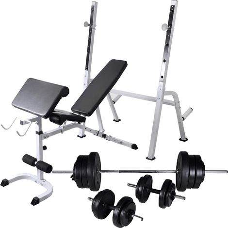 vidaXL Banco de entrenamiento con soporte de pesas y mancuernas 60,5kg (1/5)